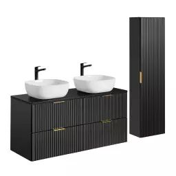 Ensemble meuble double vasque 120cm et colonne stratifiés noir mat