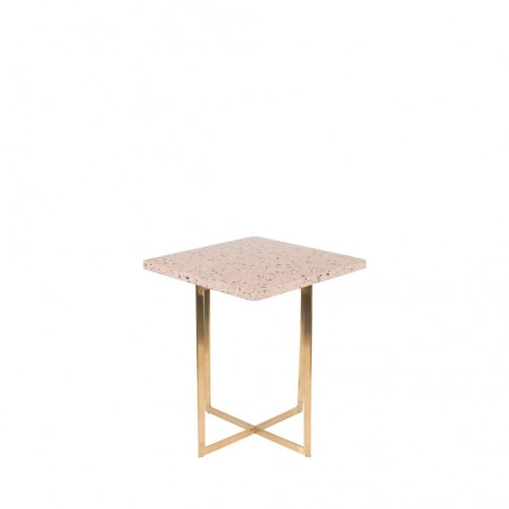 Table d’appoint carrée en métal et terrazzo rose
