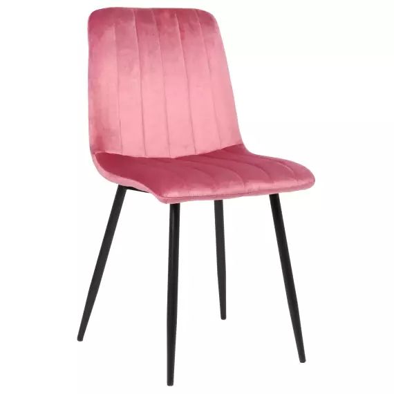 Chaise de salle à manger avec pieds métal assise en velours Rose