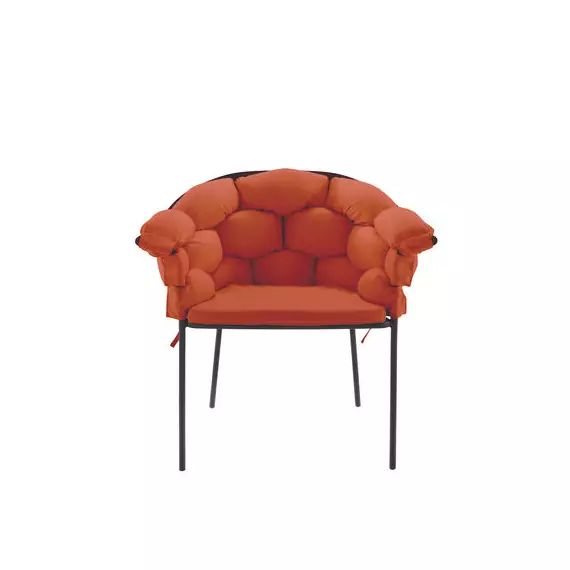 Fauteuil rembourré Serpentine en Tissu, Aluminium laqué époxy – Couleur Orange – 78 x 82.03 x 76 cm – Designer Eléonore Nalet