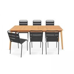 Table en bois extensible 200/250 et 6 chaises en métal