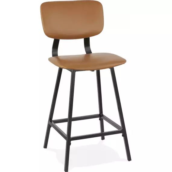 Tabouret de bar acier noir et similicuir marron h97cm