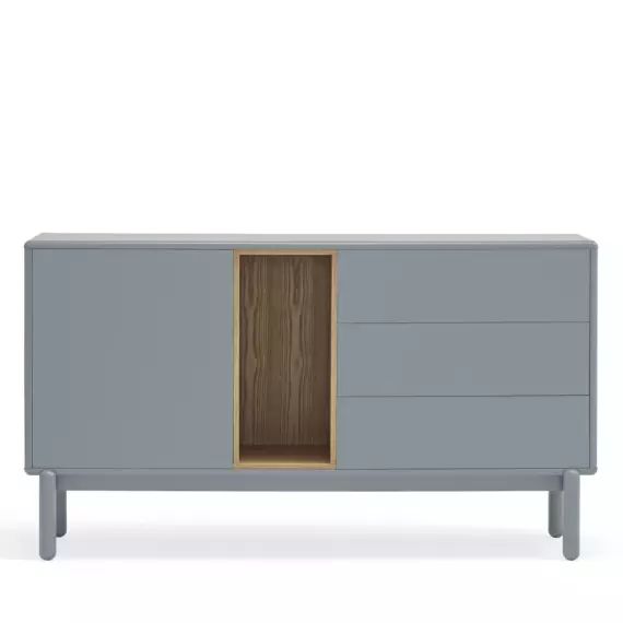 Corvo – Buffet 1 porte 3 tirois en bois L136,8cm – Couleur – Gris clair