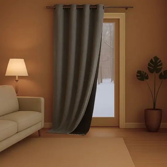 Rideau thermique aspect velours 140x260cm Gris anthracite