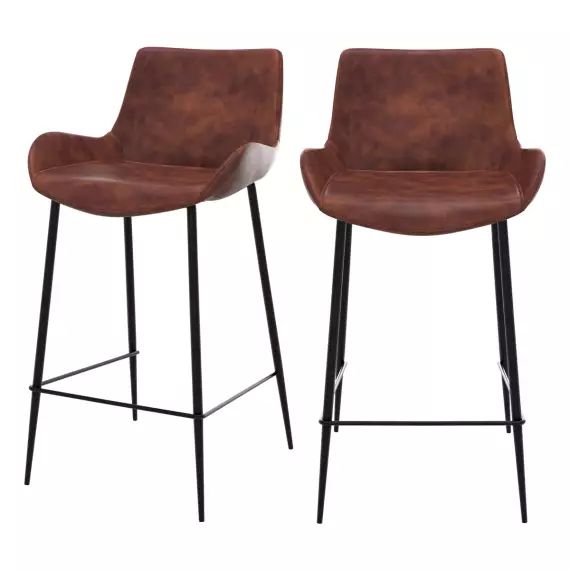 Chaise de bar mi-hauteur 65 cm cuir synthétique marron (x2)