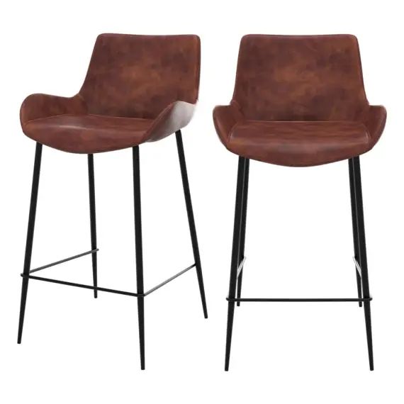 Chaise de bar mi-hauteur 65 cm cuir synthétique marron (x2)