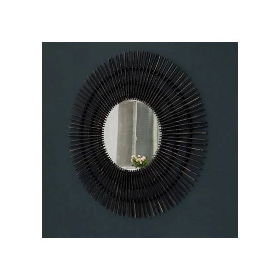 Miroir rond en rotin XL 120 cm Noir