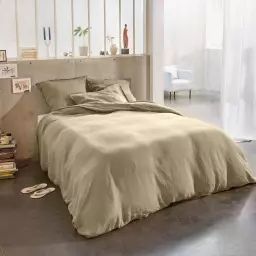 Parure de lit 2 places en lin français lavé beige 220×240 cm