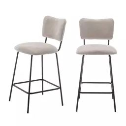 Vander – Lot de 2 chaises de bar en tissu et métal 65cm – Couleur – Beige