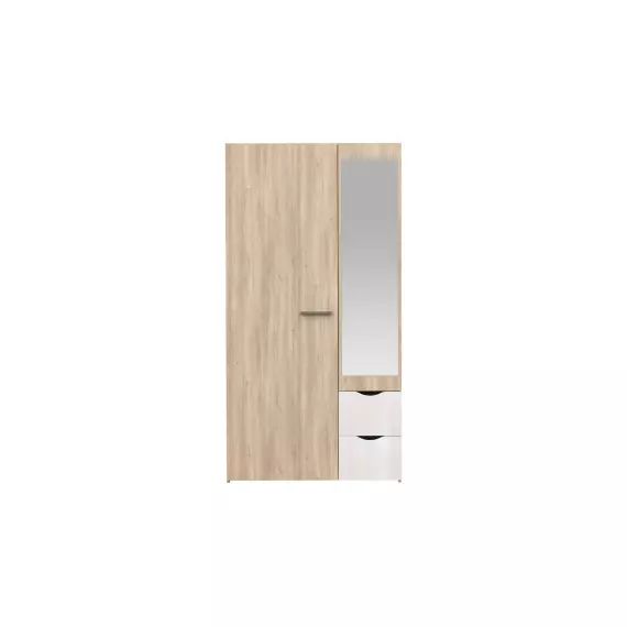 Armoire 2 portes+2 tiroirs TEMPO JUNIOR coloris chêne relief et blanc brillant