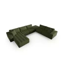 Canapé d’angle droit panoramique 8 places en tissu structurel vert