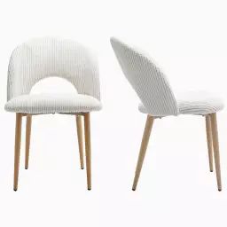 Lot de 2 chaises en velours côtelé beige, piètement effet bois