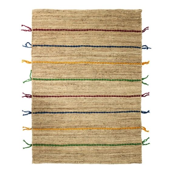 Tapis en jute avec tresses en laine multicolores 120×170