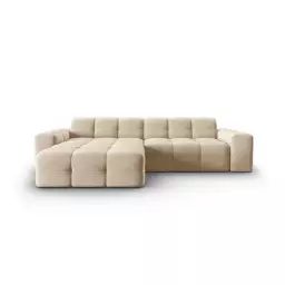 Canapé d’angle gauche 4 places en tissu velours beige clair