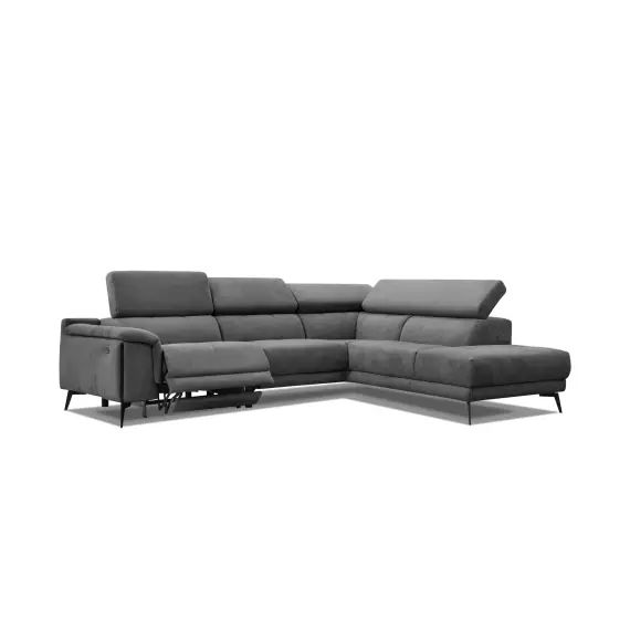 Canapé d’angle droit 5 places avec relax électrique tissu gris