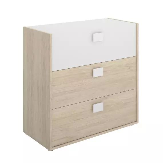 Commode effet bois chêne et blanc