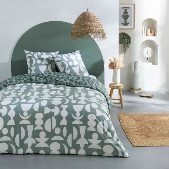 Parure de lit 2 personnes coton  imprimé vert 240x220cm