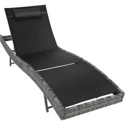 Chaise longue en rotin résistant et anti-UV gris tacheté