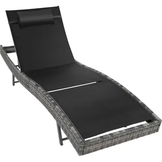 Chaise longue en rotin résistant et anti-UV gris tacheté