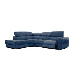 Canapé d’angle gauche 5 places avec relax électrique tissu bleu foncé