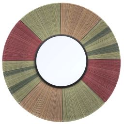 Miroir rond en métal et coton tricolore ∅77 cm
