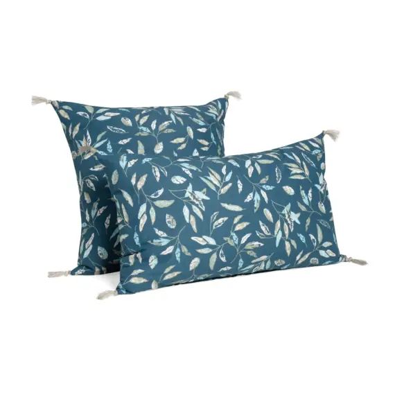 Coussin imprimé en coton 45×45 cm Indigo et Kaki