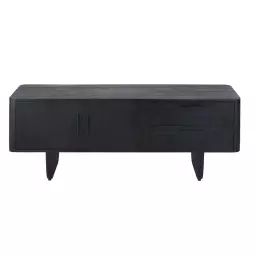 Meuble TV 2 portes 2 tiroirs en bois de manguier massif noir