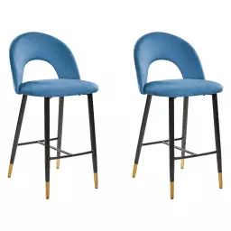 Lot de 2 chaises de bar en velours bleu marine
