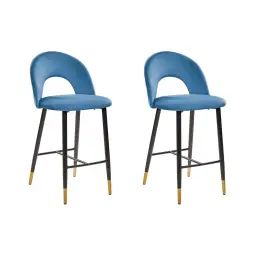 Lot de 2 chaises de bar en velours bleu marine