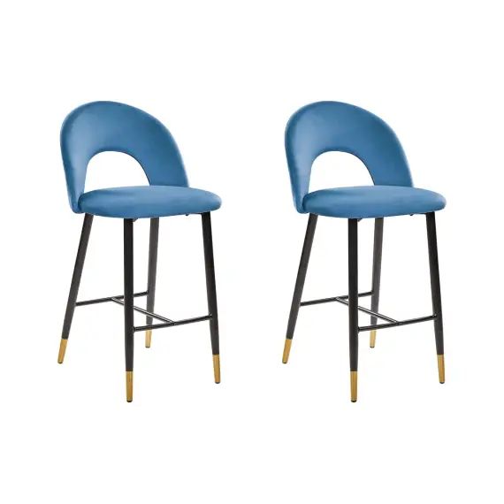 Lot de 2 chaises de bar en velours bleu marine