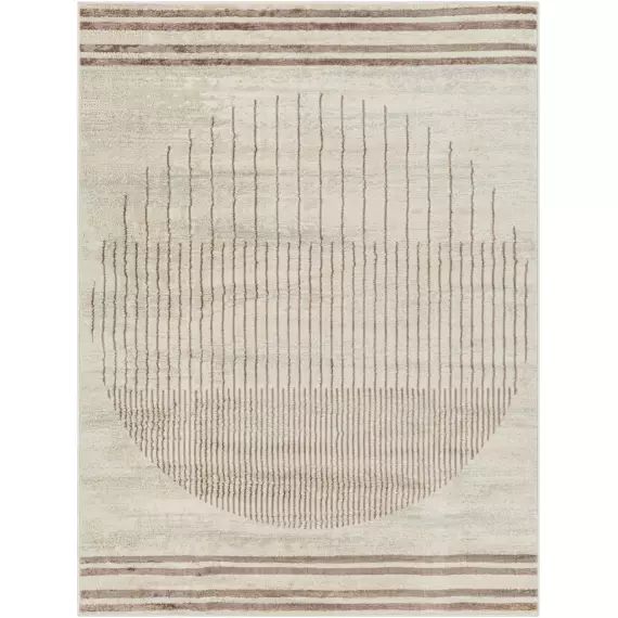 Tapis Géométrique Cercle Rayé – Beige Clair et Brun – 120x170cm