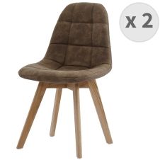 Chaise scandinave microfibre vintage marron pieds chêne (x2)