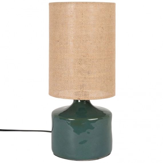 Lampe en céramique verte et abat-jour en lin