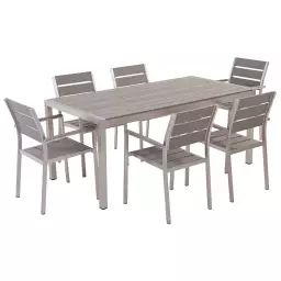Set de salle à manger 6 personnes en bois synthétique gris