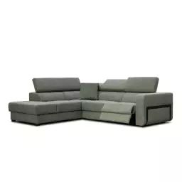 Canapé d’angle gauche 5 places avec un relax électrique tissu vert