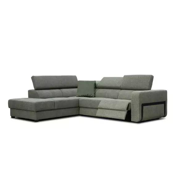 Canapé d’angle gauche 5 places avec un relax électrique tissu vert