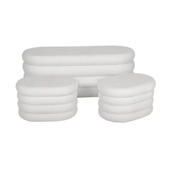 Banc coffre avec 2 poufs de rangement en bouclettes