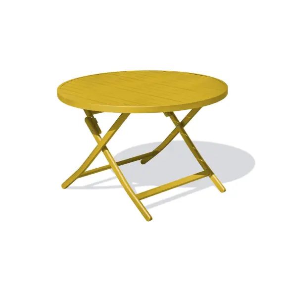 Table de jardin ronde pliante en aluminium jaune moutarde