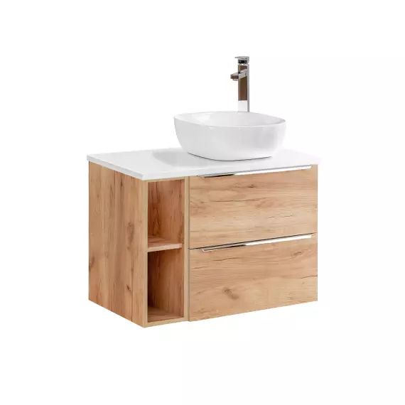 Meuble simple vasque 80cm 2 niches naturel et blanc