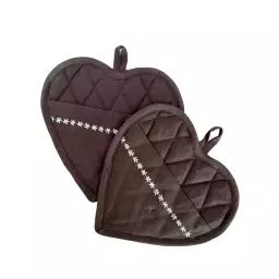 Maniques en coton cœur uni chocolat x2