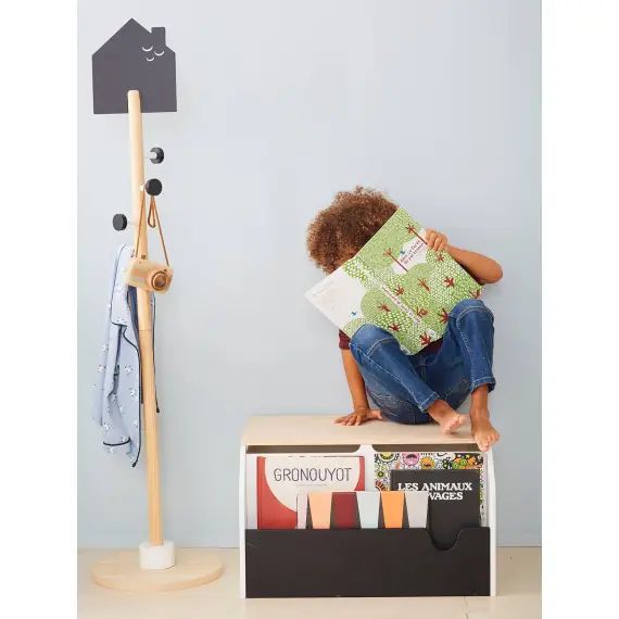 Coffre à livres et jouets LIGNE SCHOOL blanc – bois – ardoise