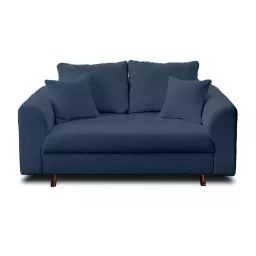 Canapé droit 2 places en tissu bouclette bleu nuit