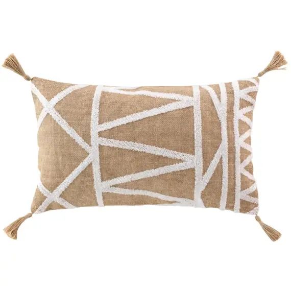 Coussin déhoussable pompons jute blanc 30x50cm