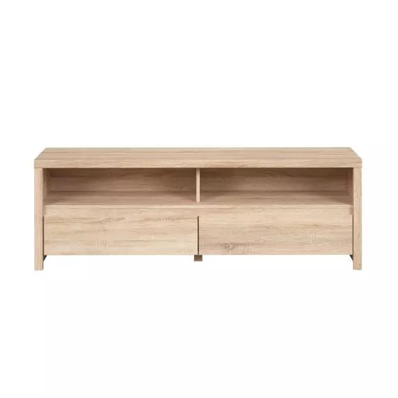 Meuble tv 2 tiroirs 2 niches 143 cm naturel