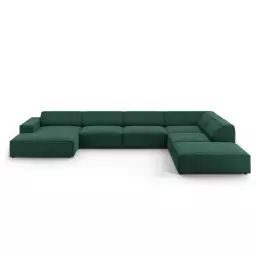 Canapé d’angle droit panoramique 7 places en tissu structurel vert