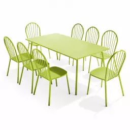 Ensemble table de jardin et 8 chaises bistrot en acier vert