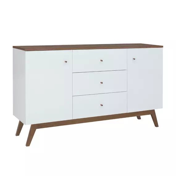 Buffet 2 portes 3 tiroirs blanc et naturel