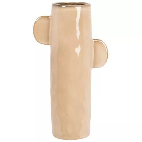 Vase à oreilles en dolomite et coton beige H16