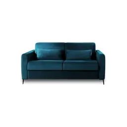 Canapé droit convertible 3 places Velours Bleu canard