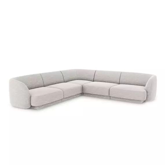 Canapé d’angle symétrique 5 places en tissu chenille gris clair